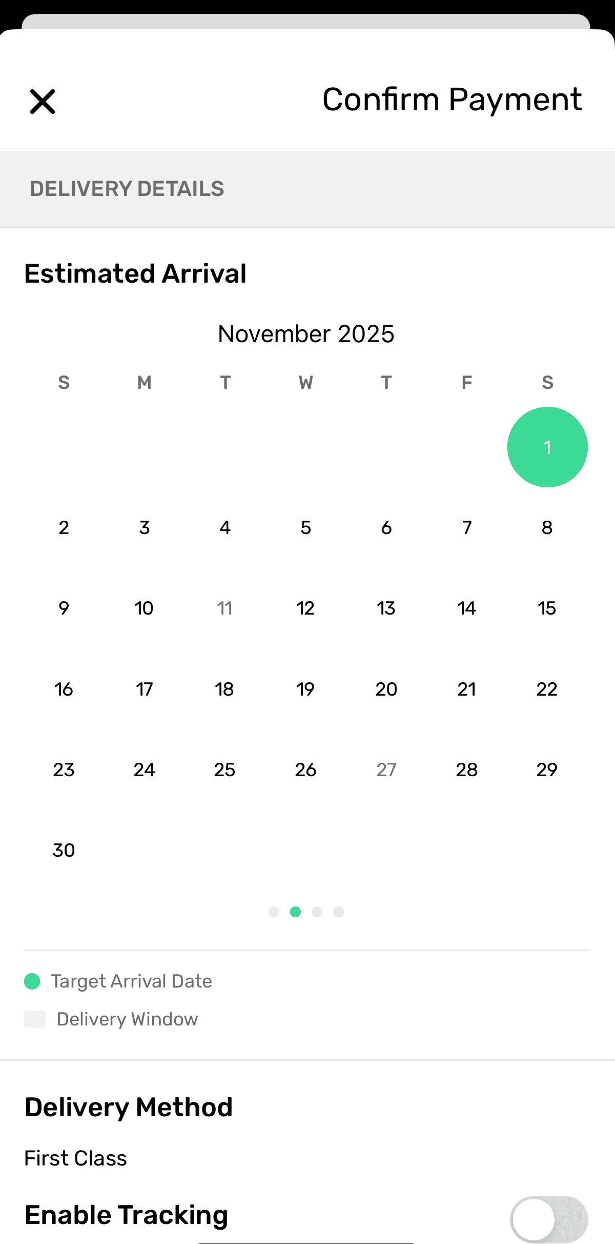 Check Supply app showing calendar to schedule a future check delivery