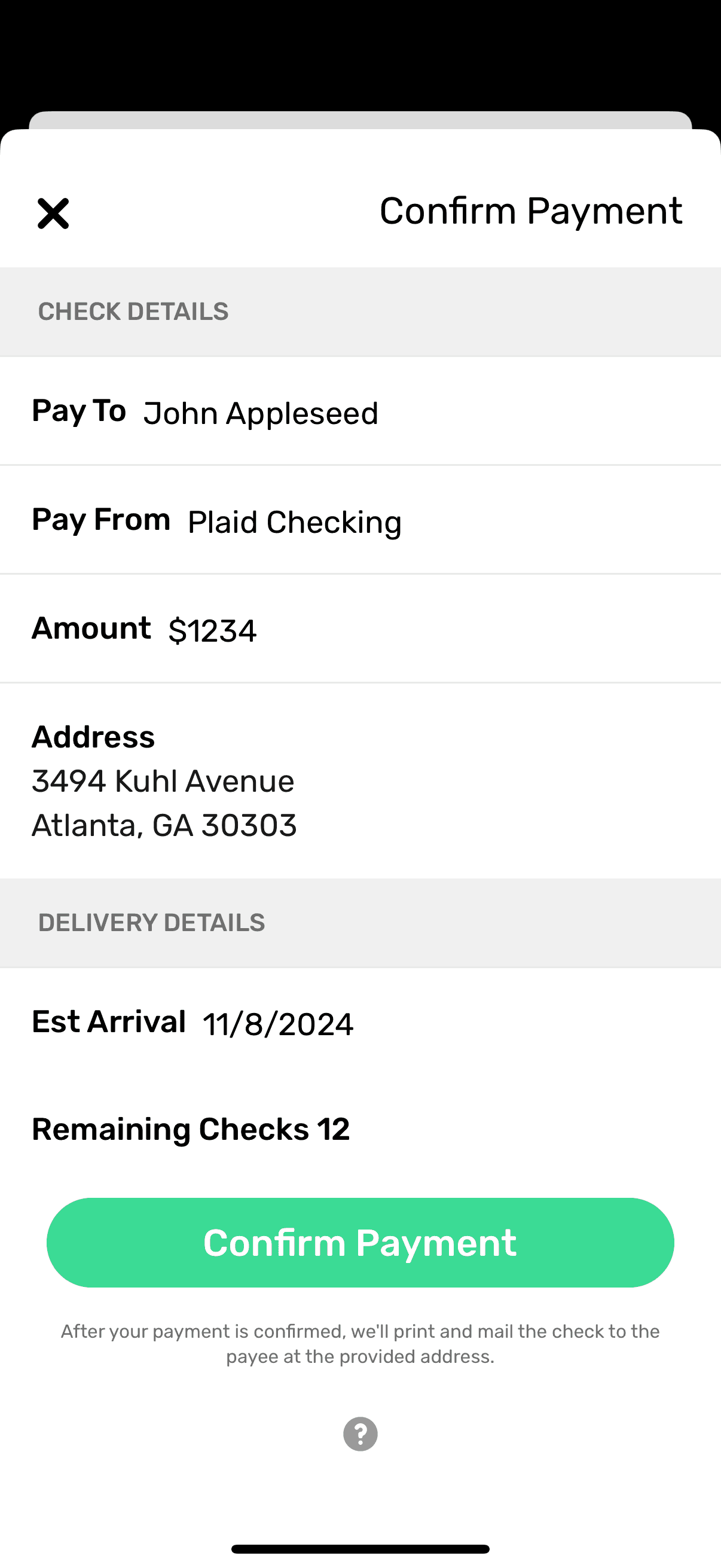 Review and confirm a mailed check