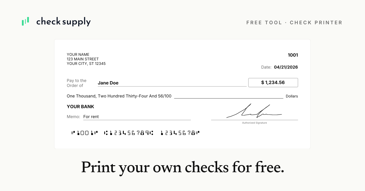 Free Check Printing Tool — Print Your Own Checks | Check Supply