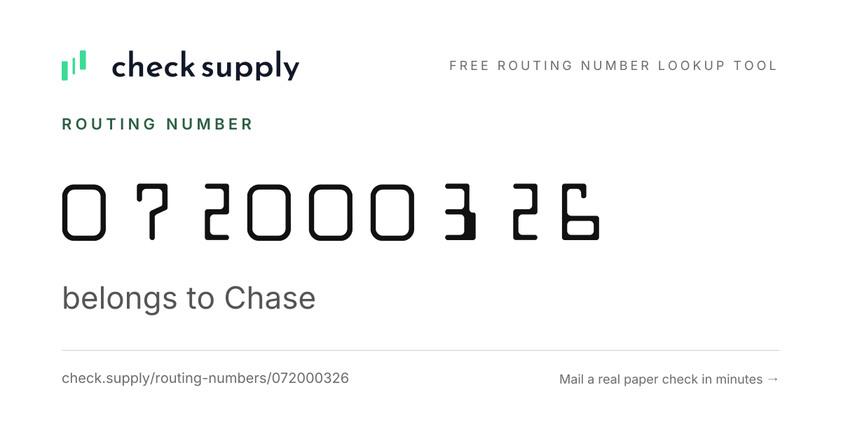 Routing Number 072000326 — Chase - Check Supply