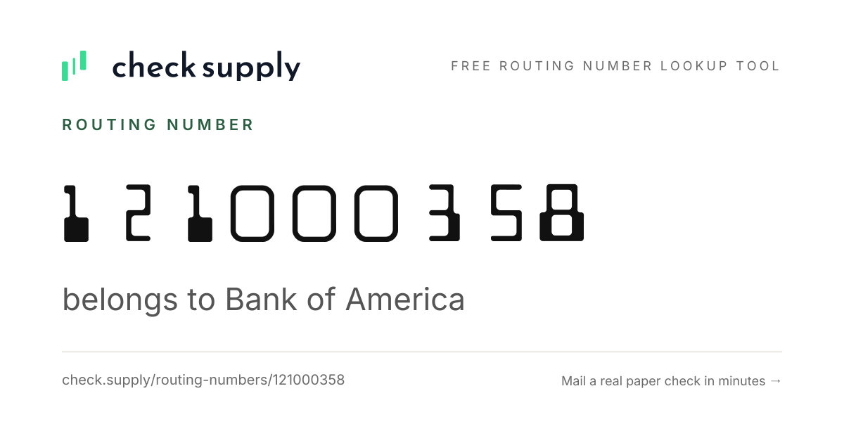 Routing Number 121000358 — Bank of America - Check Supply