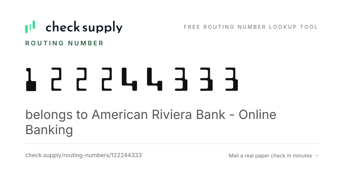 Routing Number 122244333 — American Riviera Bank - Online Banking ...