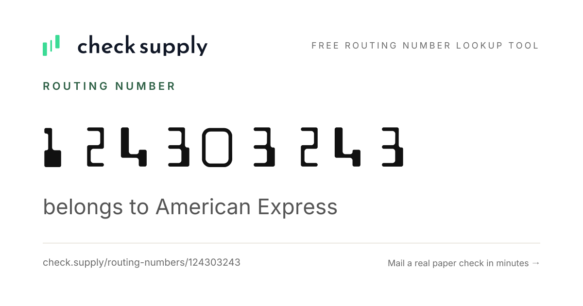 Routing Number 124303243 — American Express - Check Supply
